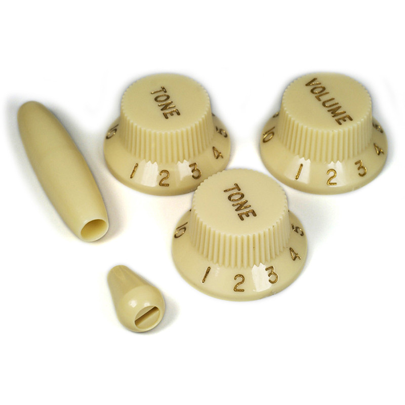 [KNST-VC] KIT DE BOUTONS TYPE STRAT® ÉCRITURES DORÉES / CRÈME VINTAGE
