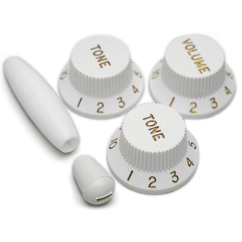 [KNST-W] KIT DE BOUTONS TYPE STRAT® ÉCRITURES DORÉES / BLANC