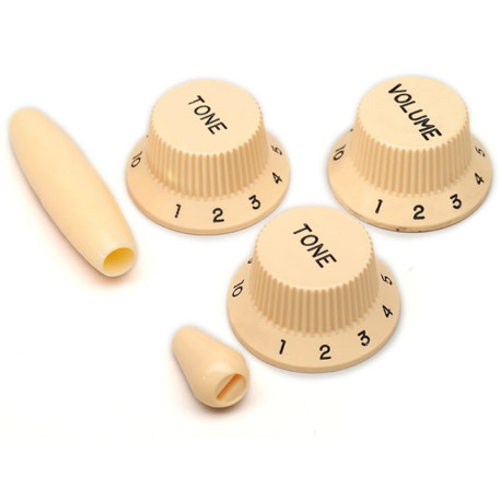 ALL PARTS® KIT DE BOUTONS TYPE STRAT® ÉCRITURES NOIRES / CRÈME