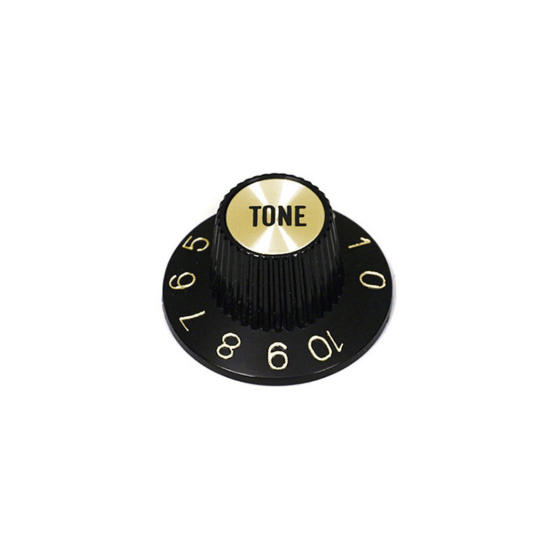 [KNWHT2-GB] BOUTONS WITCH HAT TONE GOLD TOP POTENTIOMÈTRE US NOIR (unité)