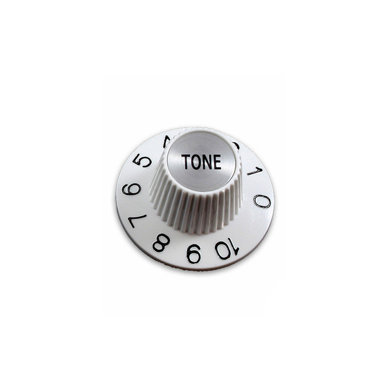 [KNWHT2-SW] BOUTONS WITCH HAT TONE SILVER TOP POTENTIOMÈTRE US BLANC (unité)